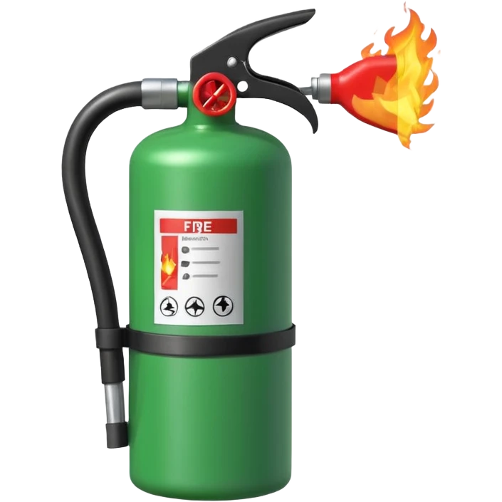 green fire extinguisher putting out a fire emoji