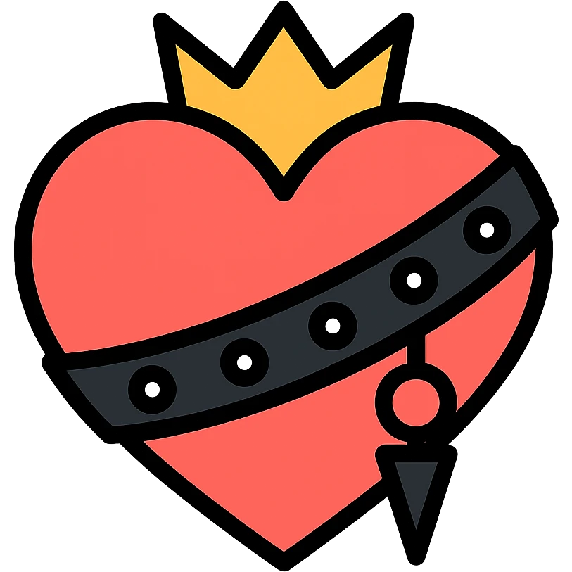 a heart with goth accessories, bold and modern color outline style emoji