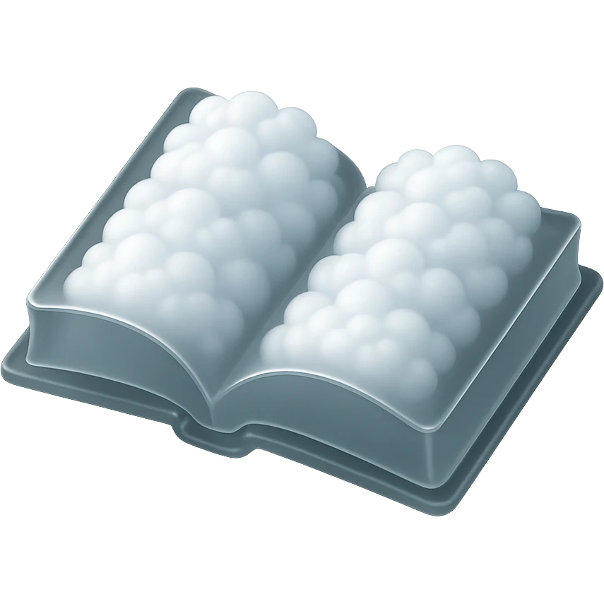 thick open book with pages made of small very bright white fluffy convex clouds, matte glass style emoji
