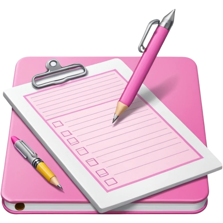 create a pink exam paper with pens and stuff  emoji