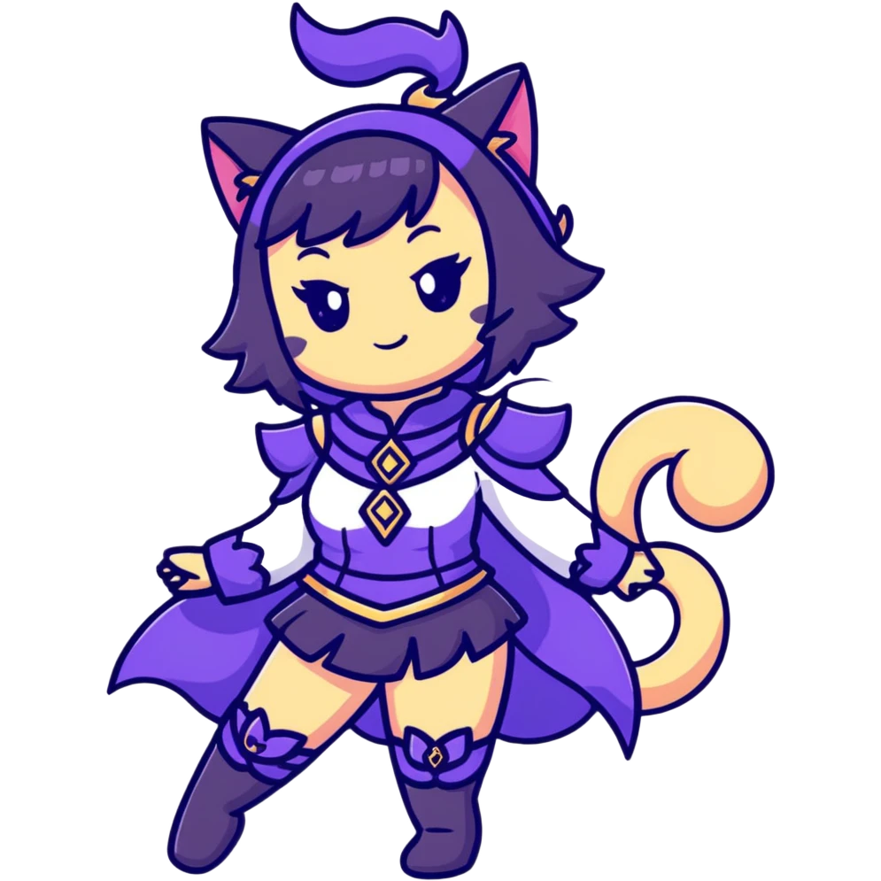 catgirl character with detailed fantasy costume, magical vibe, anime look emoji