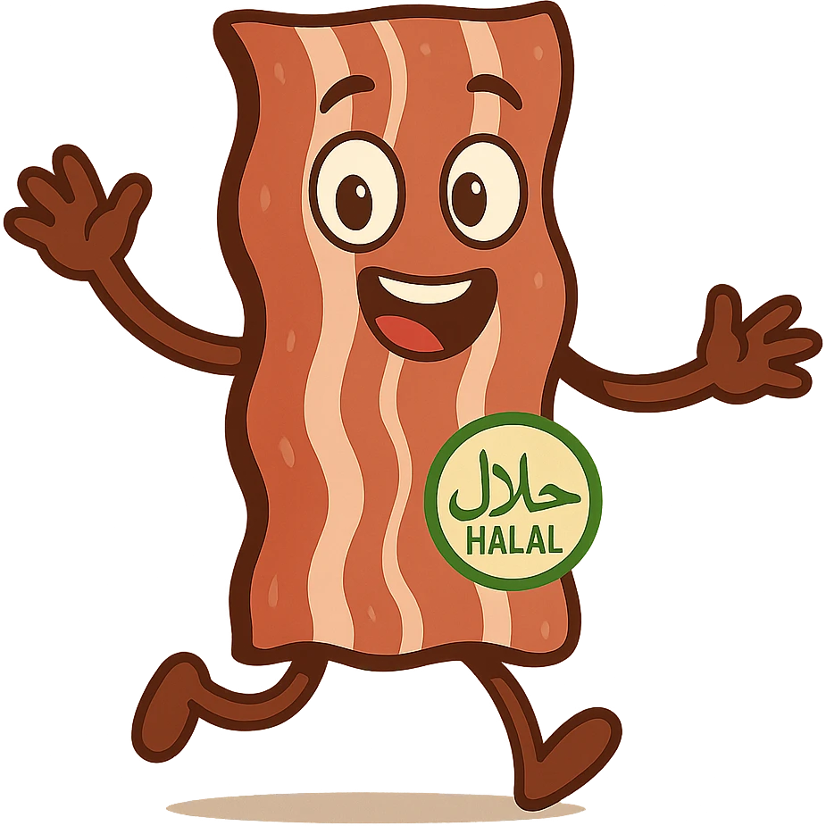 animated halal bacon, lively and fun, visual interpretation 2 emoji