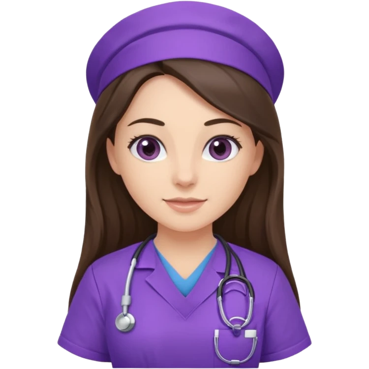 pretty brunette nurse with long hair in purple scrubs emoji