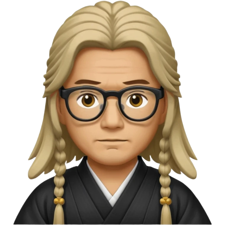 Long Haired Samurai with Glasses,Long-haired ronin adjusting black spectacles emoji