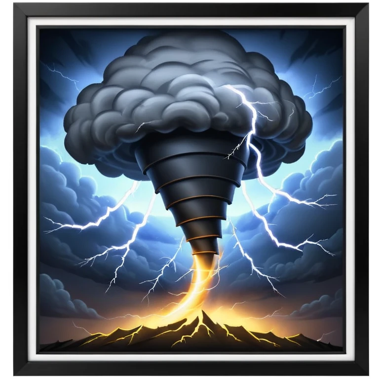 A Discord emoji of a dark, stylized tornado with lightning bolts inside a black circular frame. High contrast, aggressive lines, white background. emoji