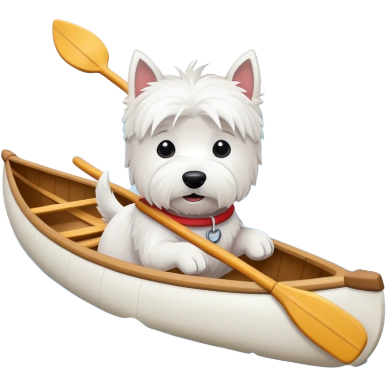 Westie in canoe without paddle  emoji