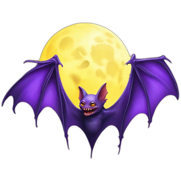 purple dripping vampire bat wings flying in front of white yellow large realistic color full moon emoji