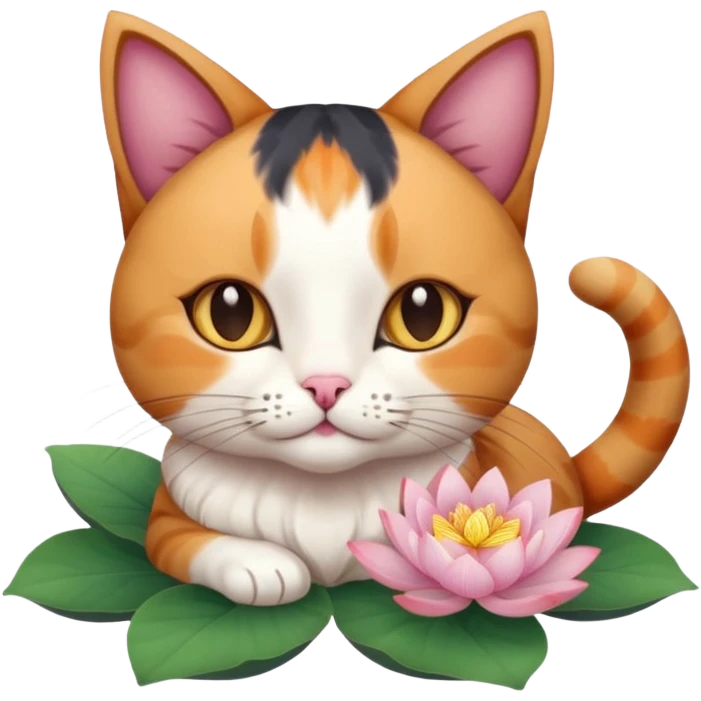 cat with lotus flower on her head chilling  emoji