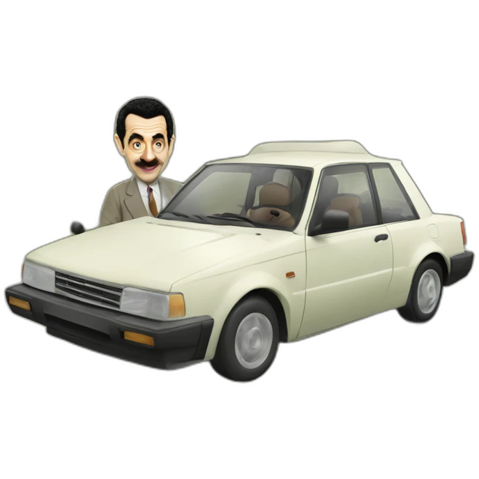 Borat driving mr. Bean's car emoji