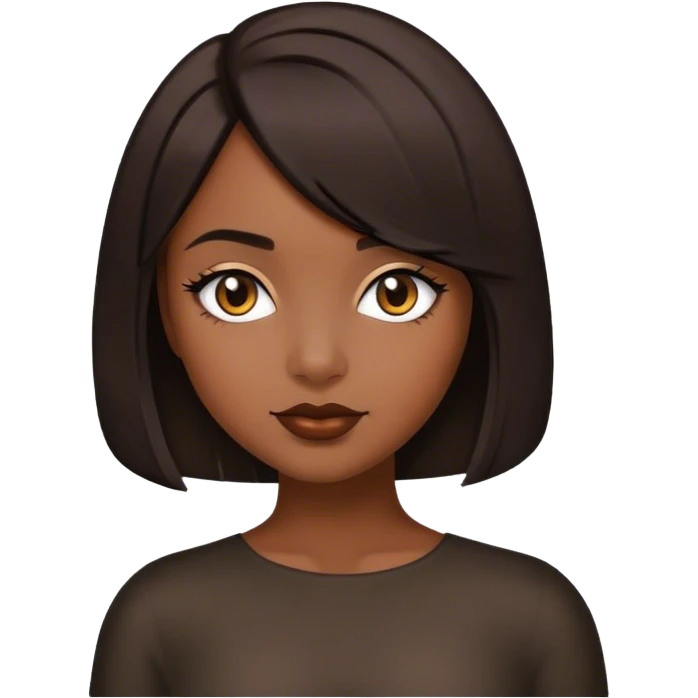 Rich dark brown girl with dark brown mid-length bob emoji