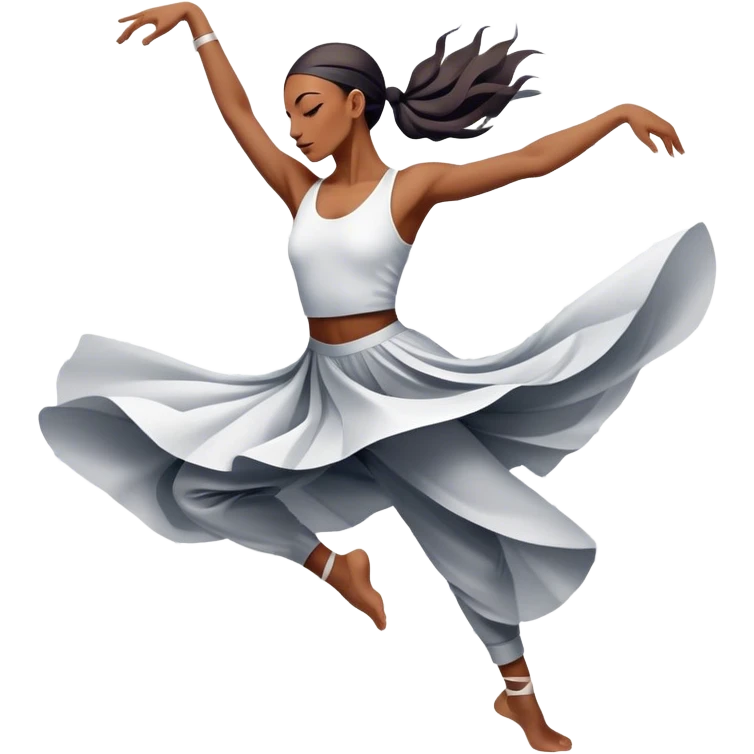 Icon for Contemporary Dance: a dancer in dynamic motion, wearing comfortable attire, with abstract shapes and movement lines in the background. The icon should represent the expressive and creative nature of contemporary dance. Transparent background. emoji