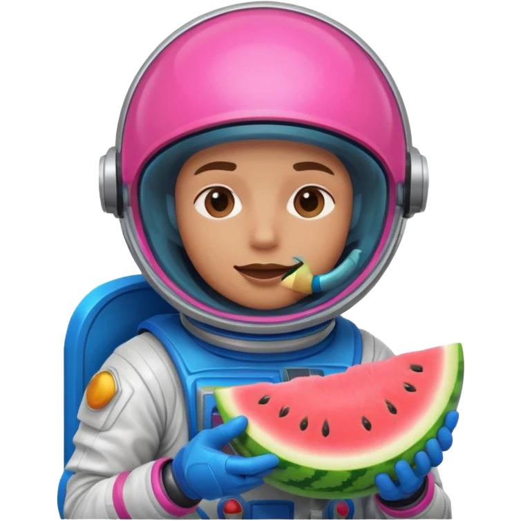 Neon pink and blue spaceman eating melon emoji