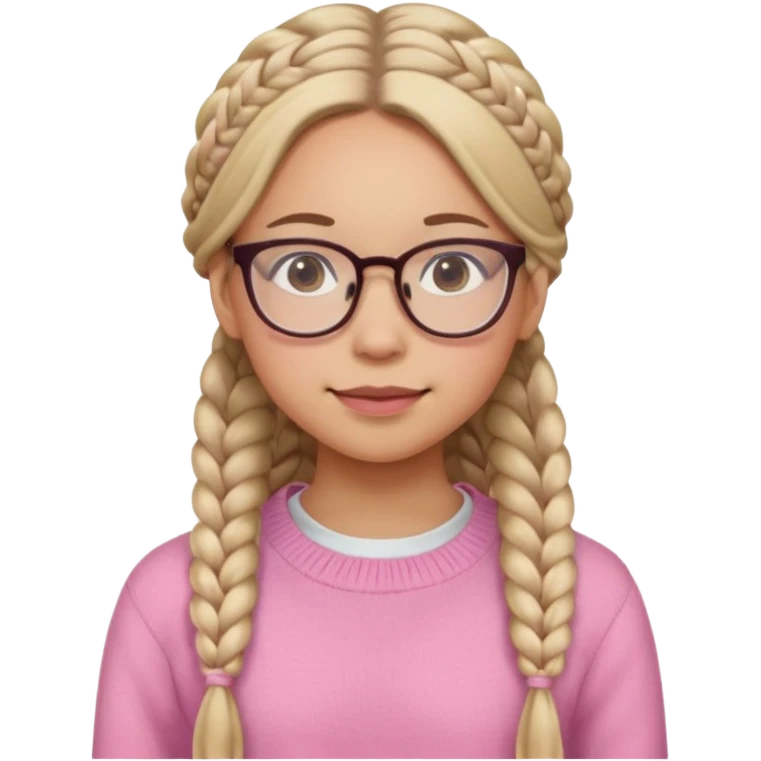 black cute young adult girl with classes and braids that are long , and some blush, in a pink sweater  emoji