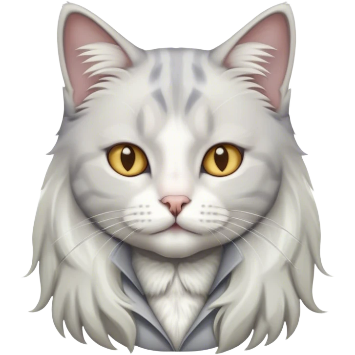 Grey and white cat with long hair emoji