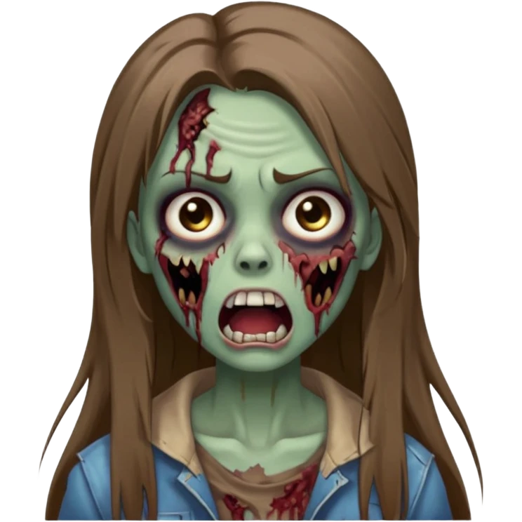 faça uma menina zumbi, ela tem cabelo marrom comprido e bem bem liso, ela nao tem franja. ela usa maquiagem com rimel e ta com a boca aberta. faca ela bem bonita igaul icon de tiktok emoji