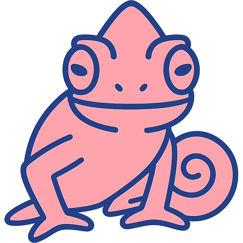 pink chameleon facing the camera, flat vector logo style emoji