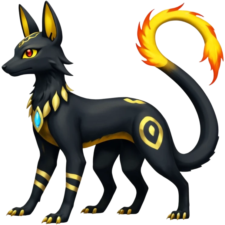 Shiny 4-legged Umbreon-Anubis-Salandit-Zeraora-fusion, full body emoji