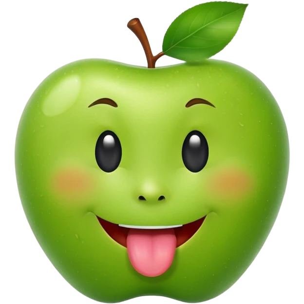 create a happy green apple with a face showing the tongue on IOS style emoji