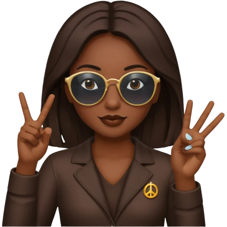 A girl with dark skin sunnies and doing a peace sign emoji
