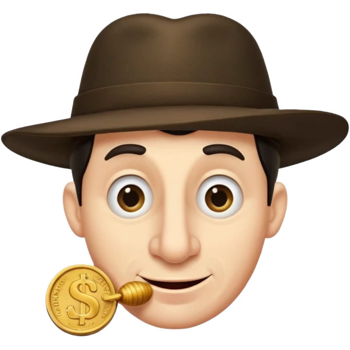 Dishonest big nosed side curled small hat greedy  individual clipping a coin emoji