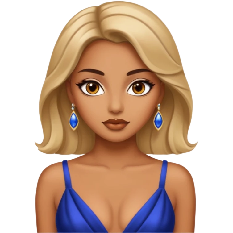 A woman wearing a glamour dress looks sexy and looks like a tart. Her eyes are charming  emoji