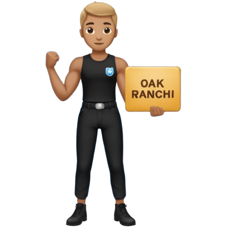 Blurry blue ranch on a traffic cone with black pants and arms with a sign that say “OAKSOMA” emoji