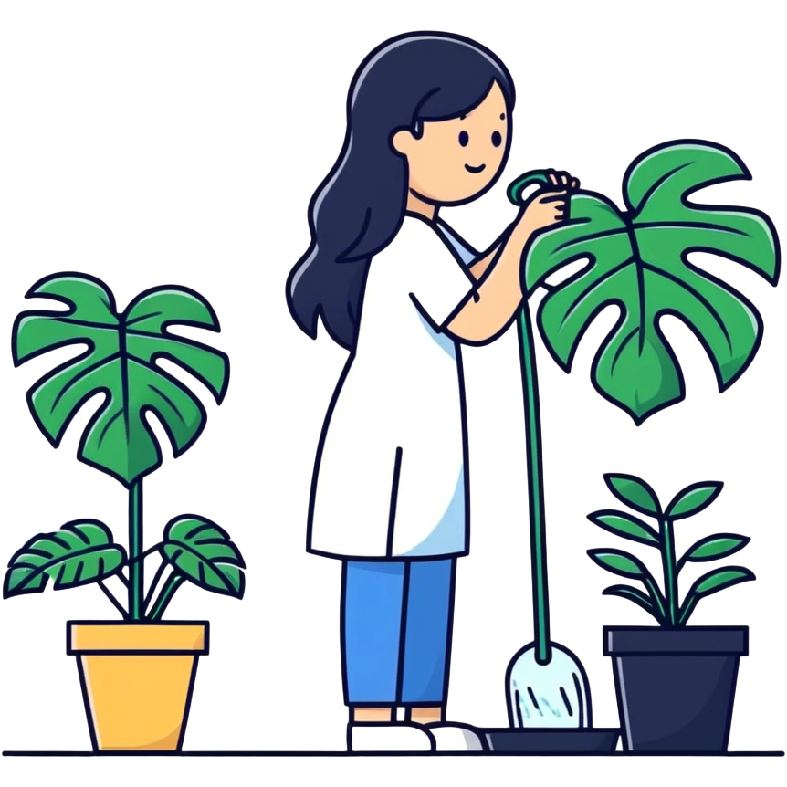 woman watering her monstera plant emoji
