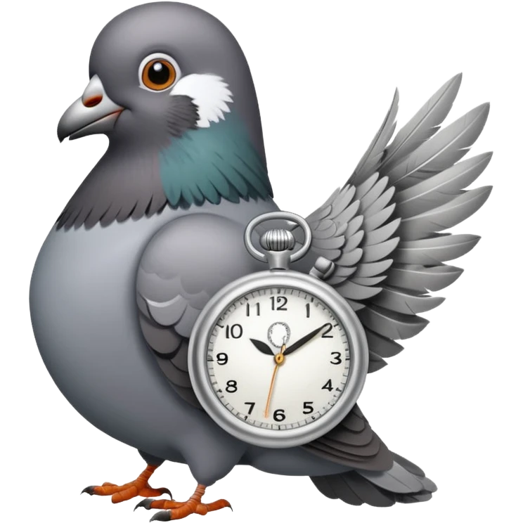 A pigeon holding a watch emoji