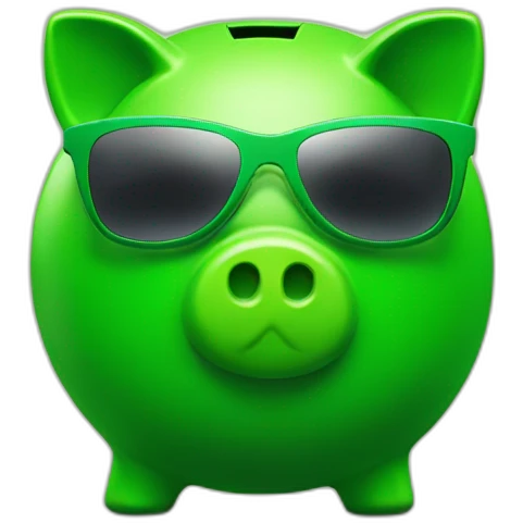 green piggybank with sunglasses emoji
