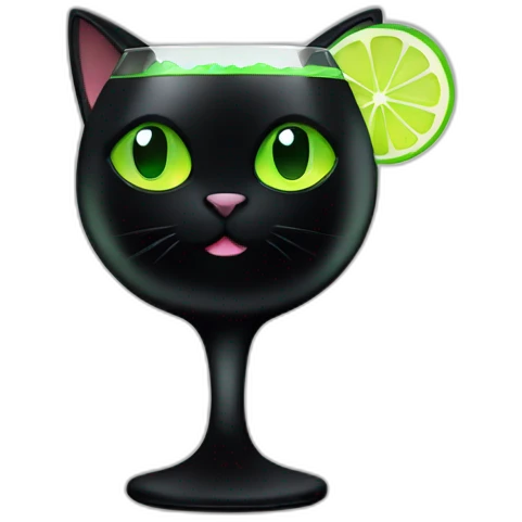 black cat with green eyes and a cocktail in its paws emoji