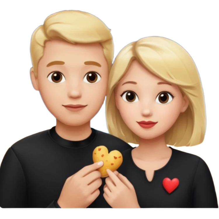 Couple with blonde hair wearing black eating chick filet hearts and outer space in the background. 
 emoji
