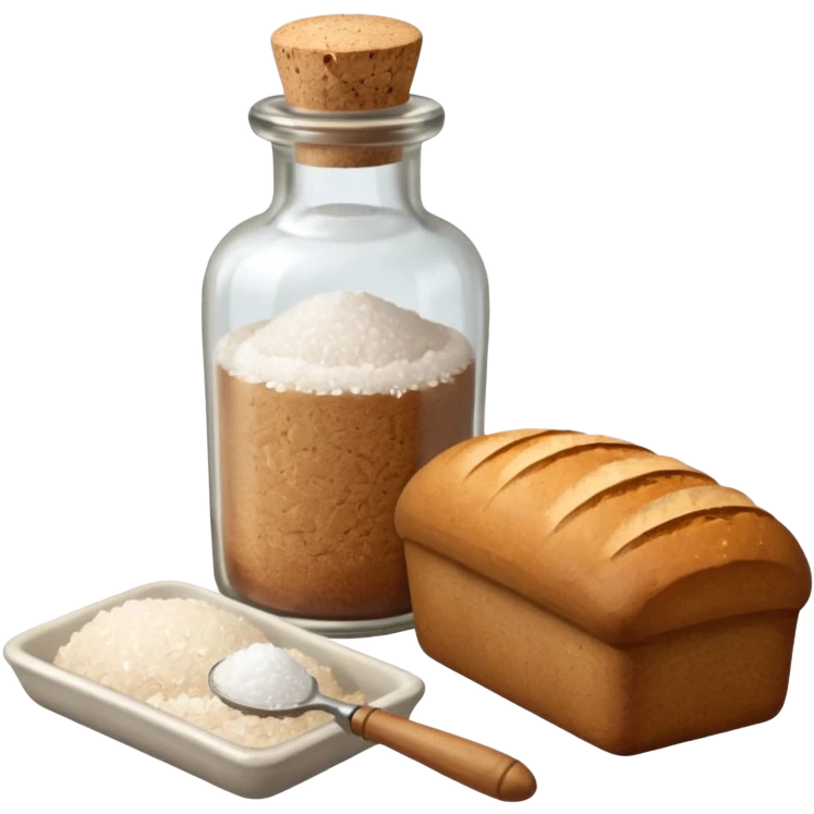  a one victorian bottle of salt and a loaf of bread - crochet needles and a ball of wool emoji