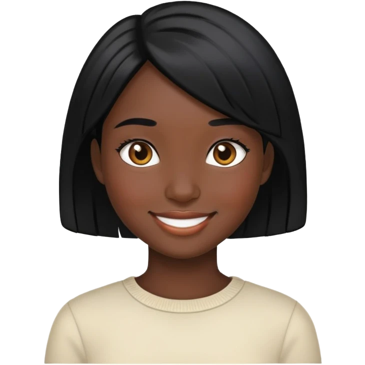 smiling girl with black hair and black skin emoji