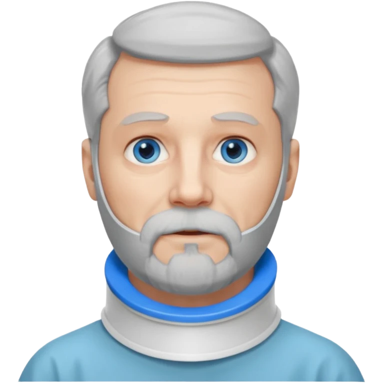 Older man with a full beard, a medical neck brace, and blue eyes. emoji