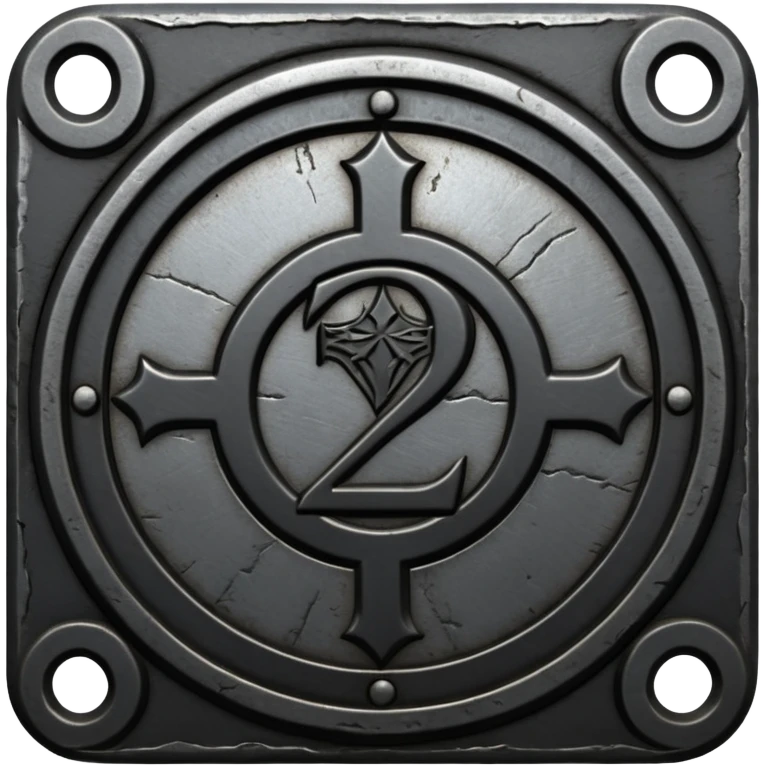 Minimal emoji, gothic metal coin made of black steel, engraved number 2 at the center, ancient industrial aesthetic, worn metal texture, no glow, no neon, flat emoji design, centered, transparent background emoji