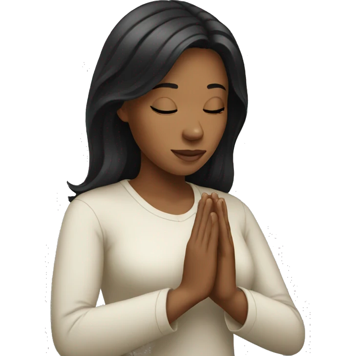 A white woman with black hair praying emoji