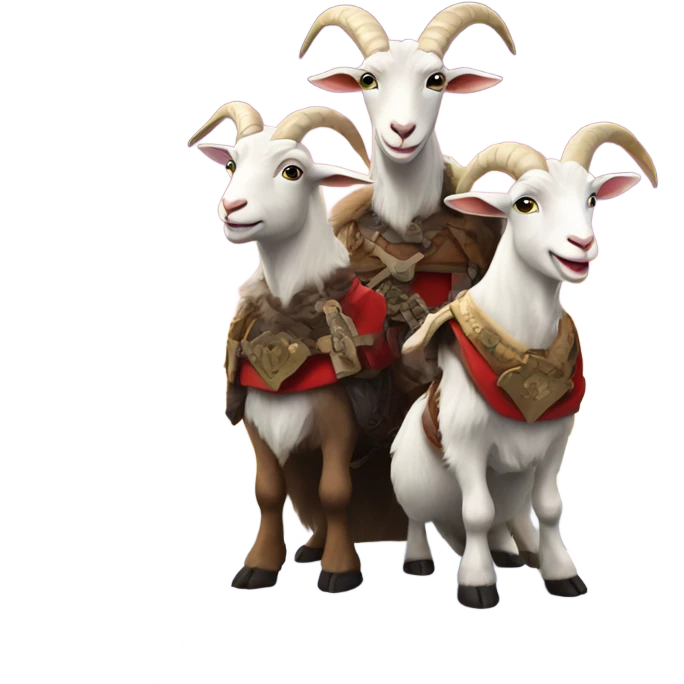 Happy New year celebration with three goats on top of a mountain wearing Viking outfits  emoji