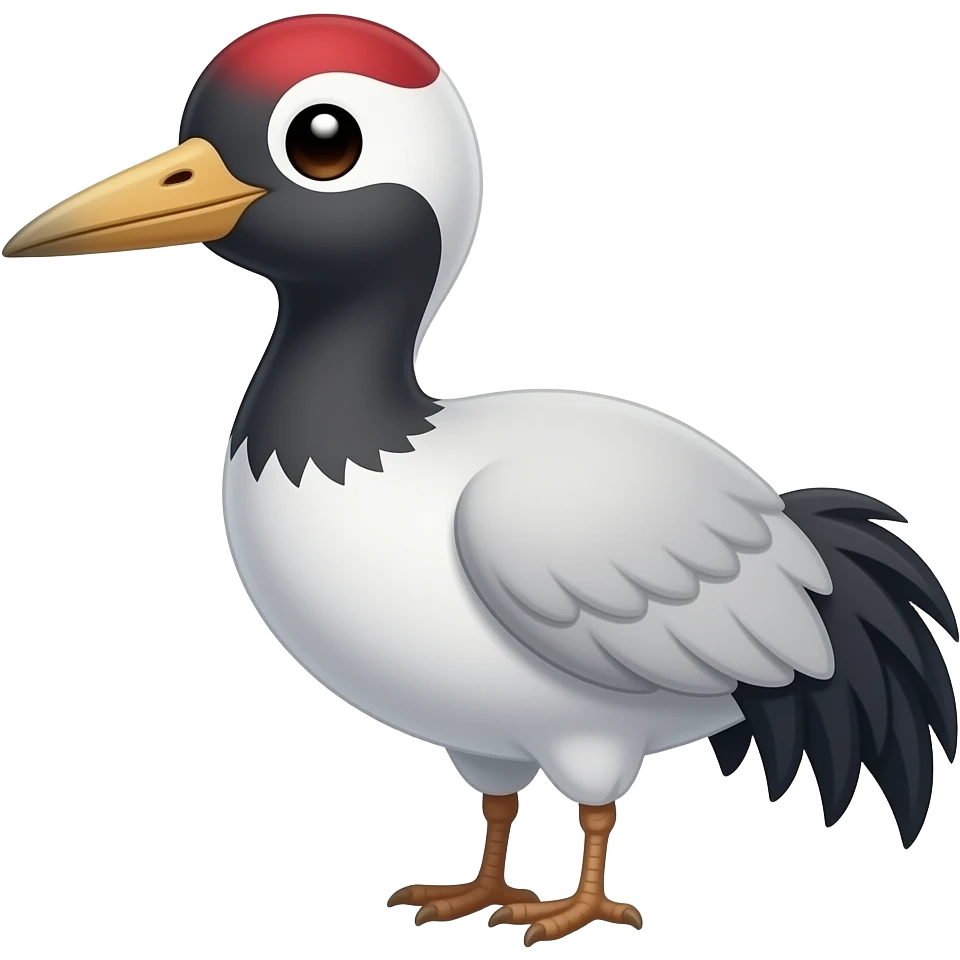 cute mini crane and smiling crane bird muted gray or white plumages, marked with black, and red bare patches on the face emoji