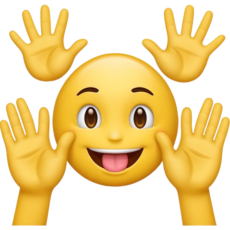 Yellow￼ tongue out emoji with hand on each side emoji