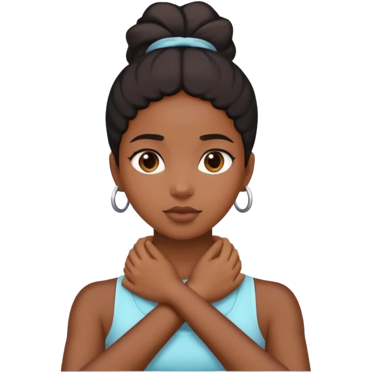 black girl with hands crossed over neck emoji