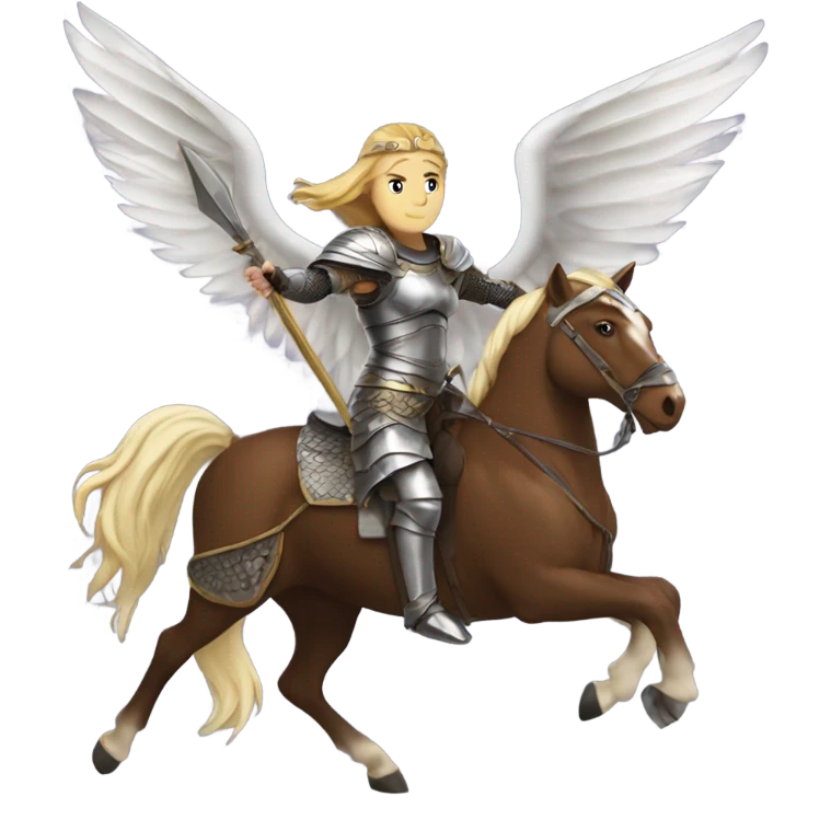 Brynhilde in full battle armor riding a winged horse emoji
