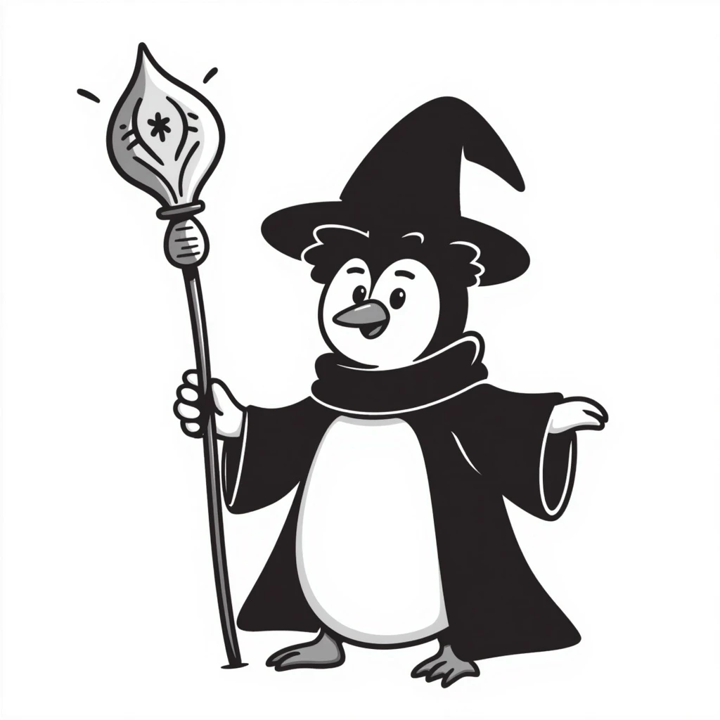 A penguin dressed as a wizard emoji