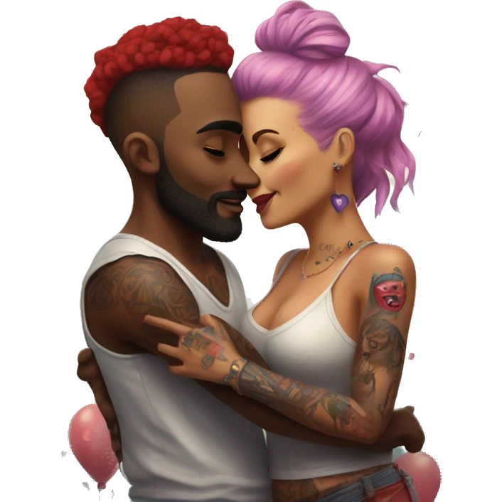 Romantic carnival date for beautiful tattooed couple emoji