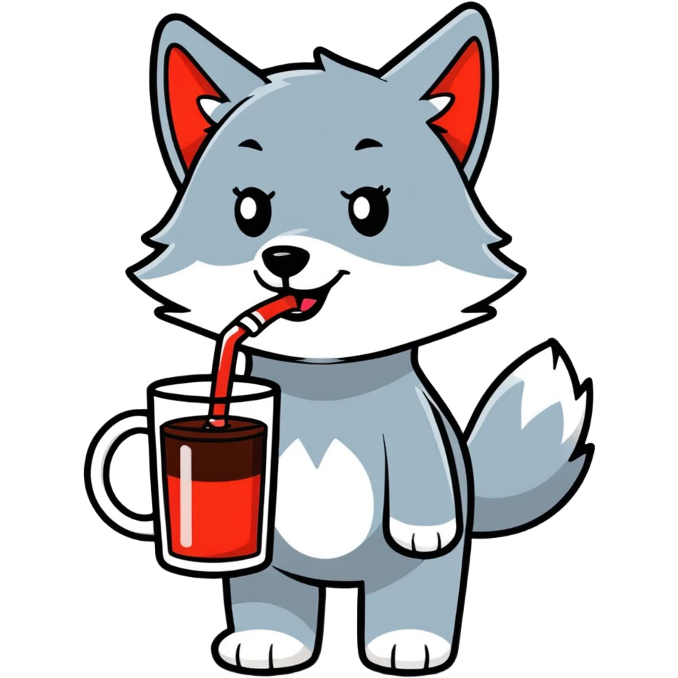 cute wolf drinking a cup of cola emoji