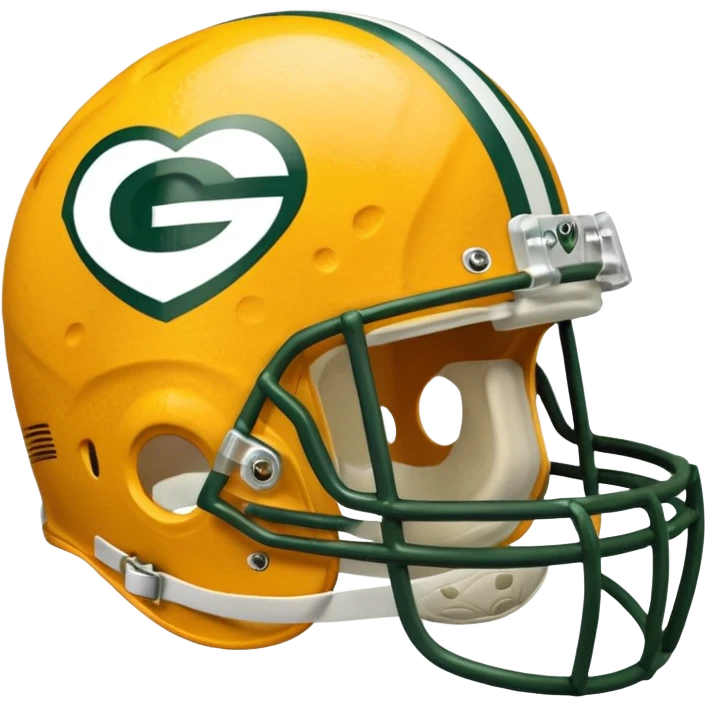 Green Bay packers helmet with a heart near it that looks like cheese inside emoji