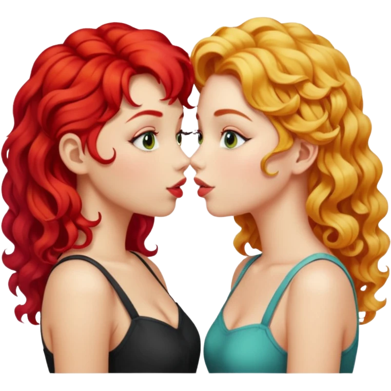 two girls kissing. one with bright red hair, the other with blonde curls emoji