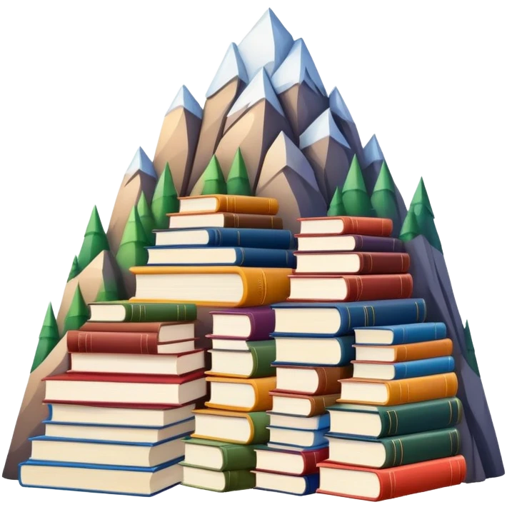 A tall mountain made of stacked books of different colors and sizes emoji