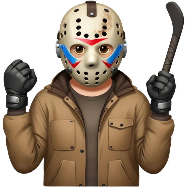 a cartoon image of Jason Voorhees, looking cute, with his hands clasped in front of him, at a sideways angle emoji