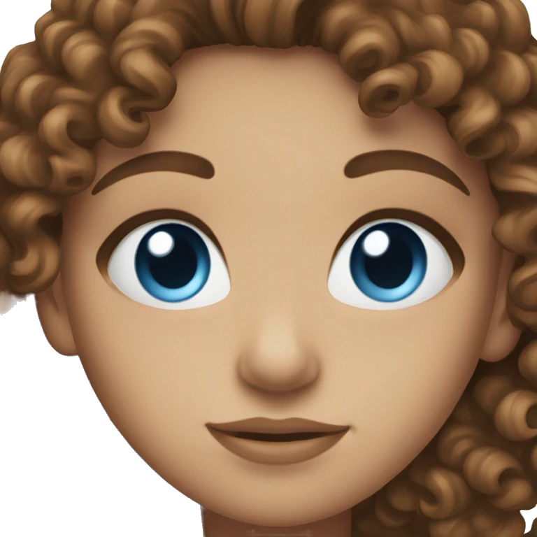 blue eyed, female, brown hair, curly hair emoji