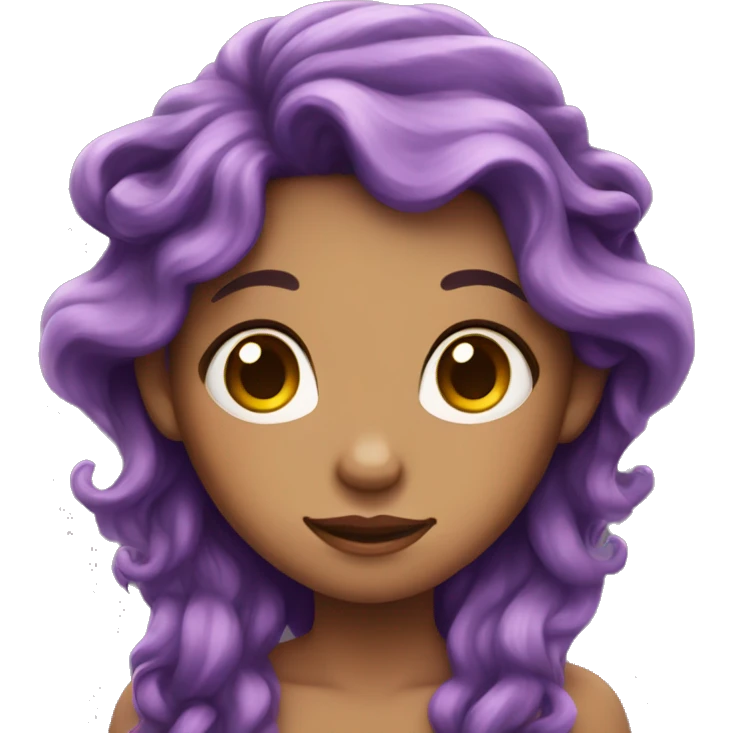 fairy with wavy purple hair and brown doe eyes emoji